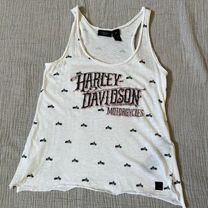 Harley-Davidson Women’s Distressed Cream Tank Top w/Little Motorcycles s…
